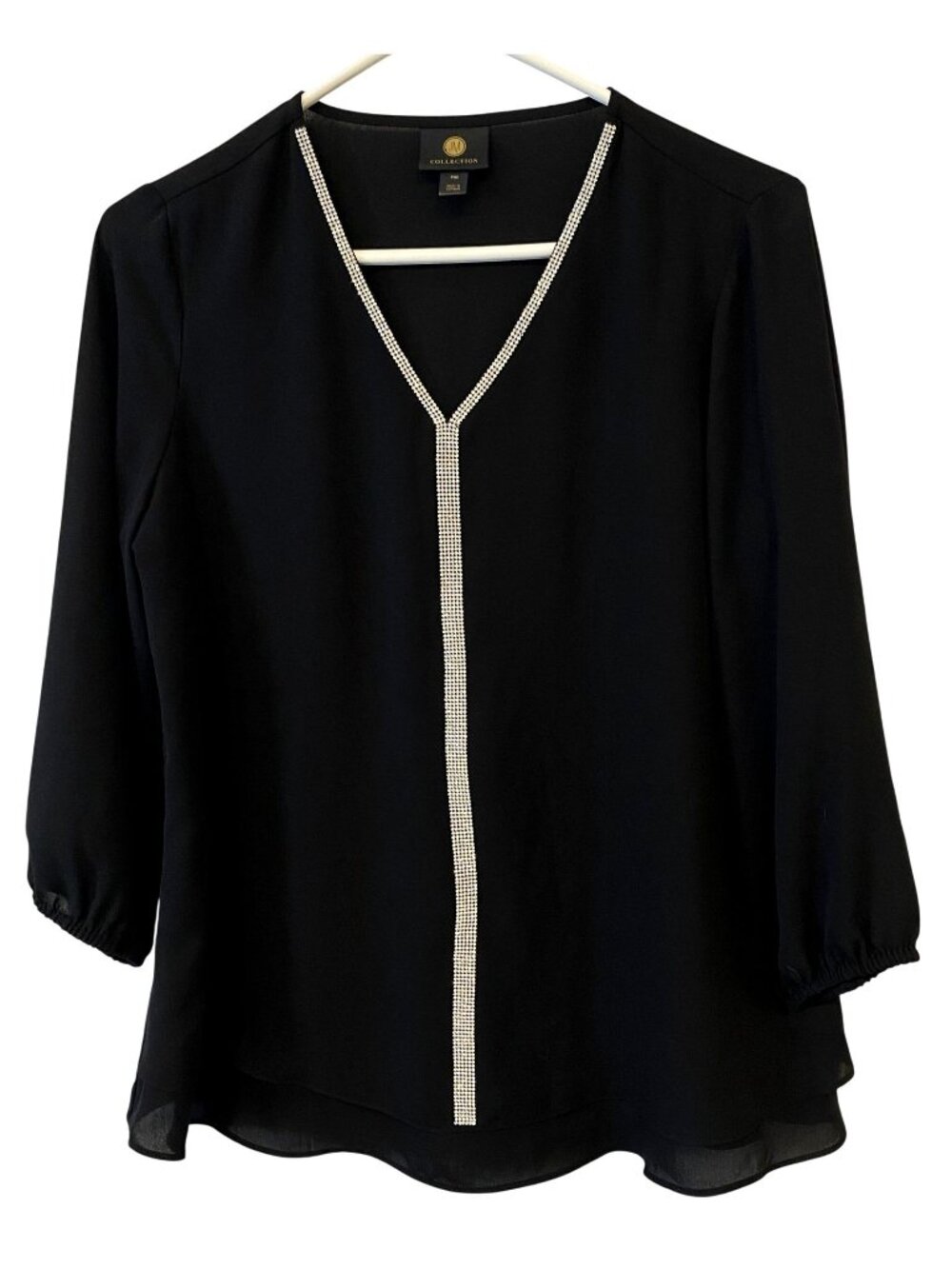 JM Collection Womens PM Black Embellished V Neck Blouse Evening Party